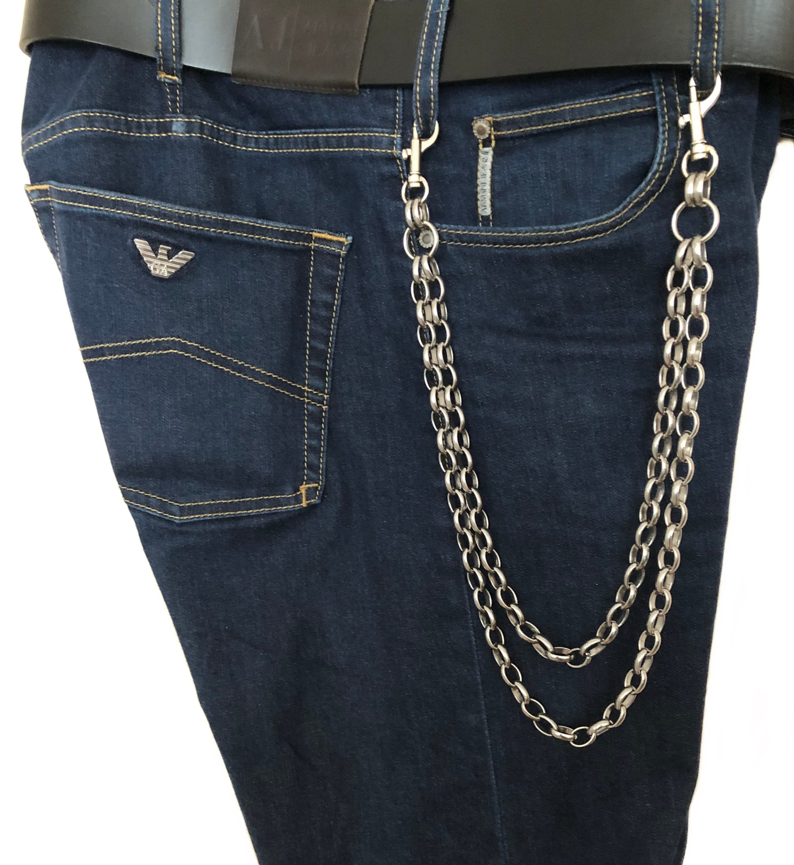 Fashion Wallet Chain Double Ellipse Silver Shiny Color Stainless Steel Oval Unisex Customisable Tarnish Resistant Strong 20" Inches 51cm